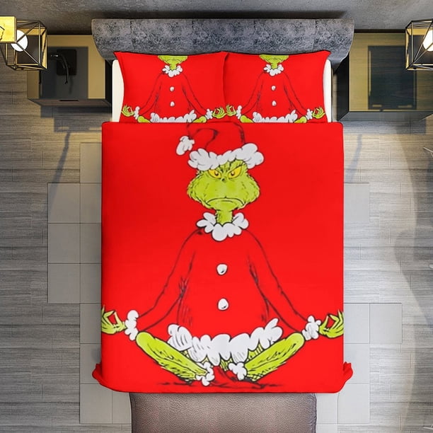 Merry Christmas Grinch 3 Pieces Duvet Cover Set Full Size Super Soft Fade Resistant Microfiber