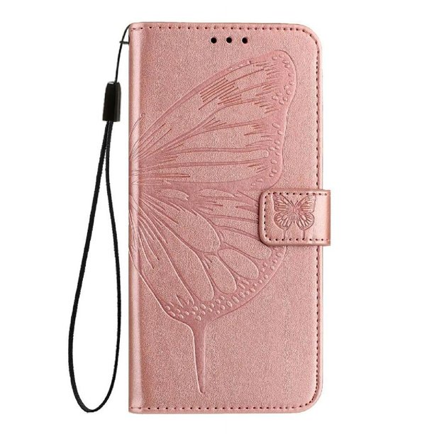 Funda cartera mariposa para Samsung Galaxy A26 5G con soporte y ranuras para tarjetas Oro rosa