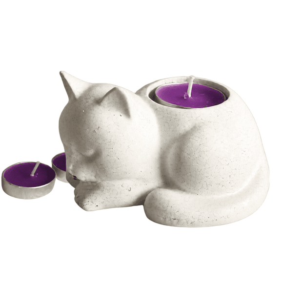 Portavela Gato Durmiendo Cemento Artesanal Vela Tealight