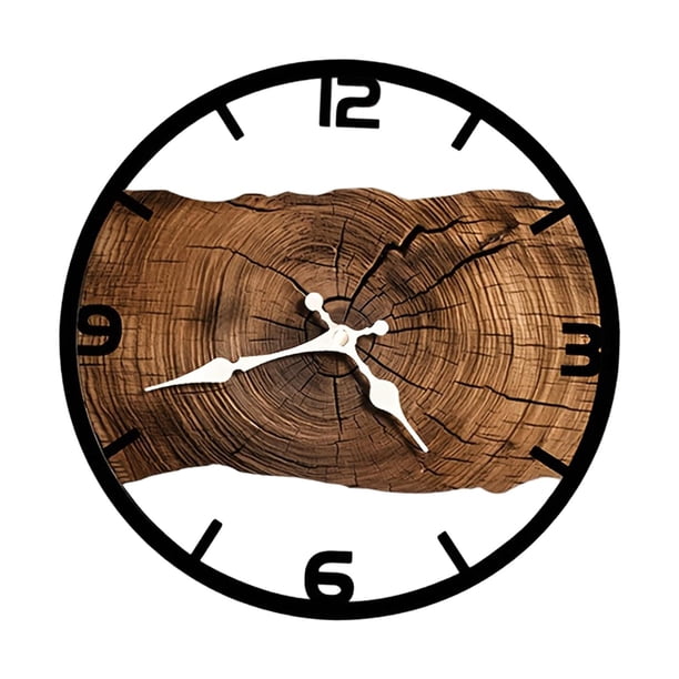 Reloj de pared de madera, decoración de pared, reloj decorativo, aspecto de madera natural, números románticos, visualización de la hora para recepció marrón