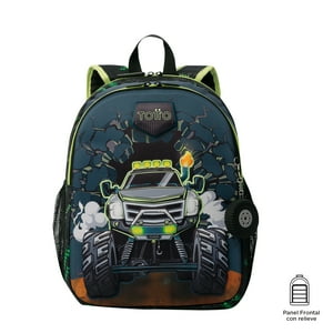 Mochila Escolar Para Niño Monster Race Mediana Negro Totto