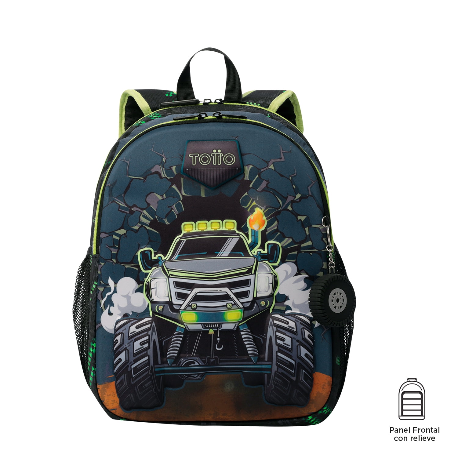 Mochila Escolar Para Niño Monster Race Mediana Negro Totto