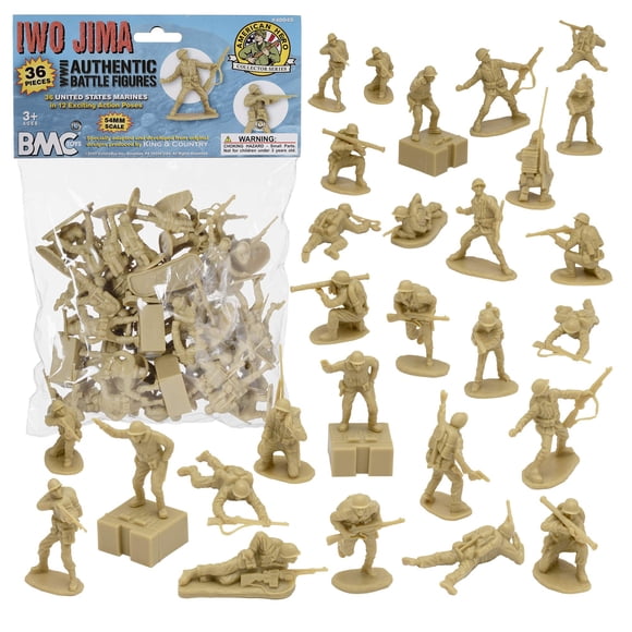 BMC Iwo Jima US Marines de Plastic Army para hombre durante la Segunda Guerra Mundial, 36 unidades, color canela