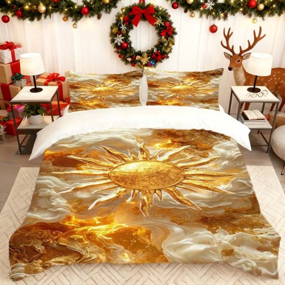 with a Golden Sun Design Featuring a Printed Duvet Cover Set This bedding Includes a Duvet Cover And Two Pillowcases Made from Soft And Comfortable Material Per