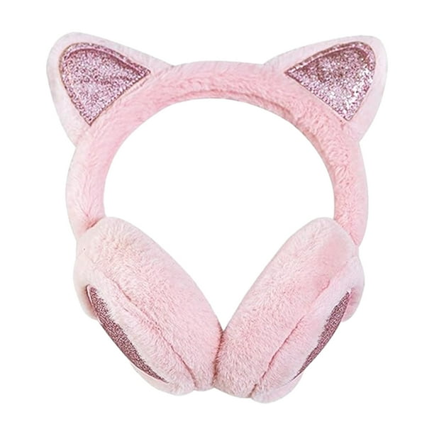 Orejeras de gato cálidas de invierno para mujer, lindas orejeras de gato, diadema de piel sintética para exteriores