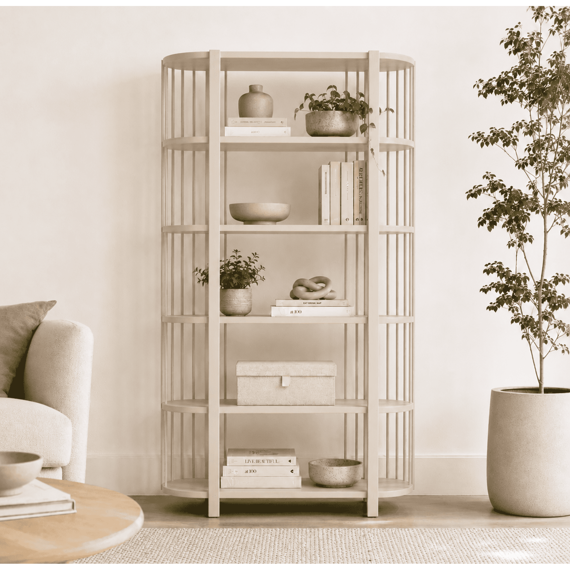 Arca Muebles - Biblioteca "siete Tazas" Estantería De Madera Con Barrotes - Beige - 80x35x180 Cm