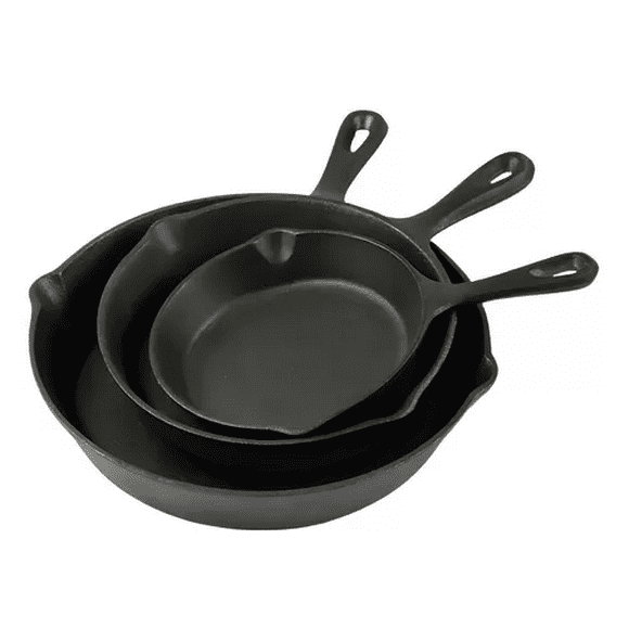 Juego de sartenes de hierro fundido, 3 piezas, Cukin, negro