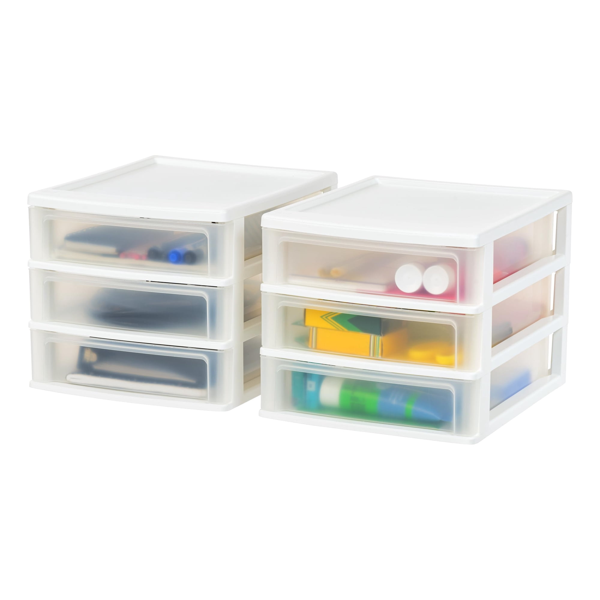 Organizador De Escritorio Iris Usa, Tamaño Mediano, 3 Cajones, Paquete De 2, Blanco