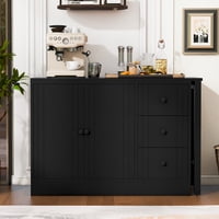M&Ms - U_Style 89.7''Wooden Sideboard With Extendable Table,Multifunctional Storage Cabinet With 2 Doors And 3 Drawers,For Living Room,Study,Foyer And Kitchen