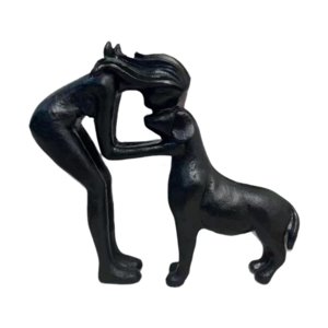 Magideal - Estatua De Mujer Y Perro Figura Para El Hogar Escultura De Mascota Decoración De Oficina Talla Artística En Resina Adecuado Para Dormitorios Hoteles Negro