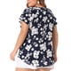 thumbnail image 3 of Tops de Talla Grande para Mujer de Agnes Orinda Blusas Retro Florales con Cuello en V y Mangas Cortas en Capas 2X Azul Marino, 3 of 6