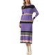 thumbnail image 1 of Vestido de suéter acanalado INSPIRE CHIC para mujer de manga larga con cuello alto, casual, tejido, a rayas, ajustado, midi, XS, púrpura, 1 of 6