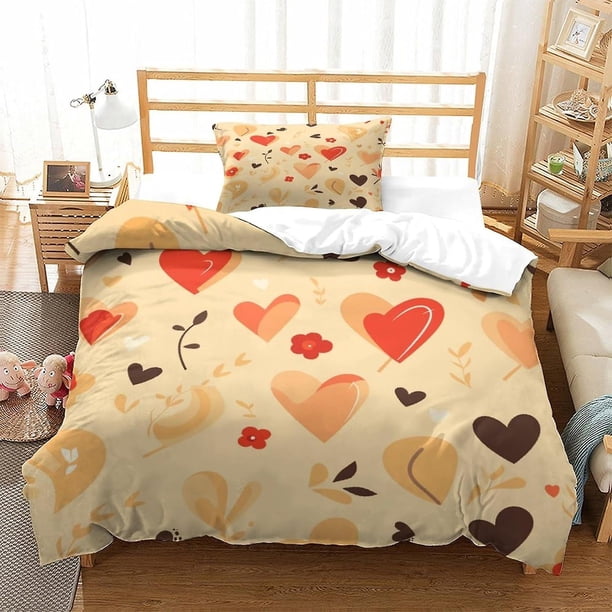 Juego de funda nórdica con diseño de San Valentín para niños. Ropa de cama infantil ligera, suave y transpirable con estampado 3D. Funda nórdica ligera con funda de almohada para niños y ado