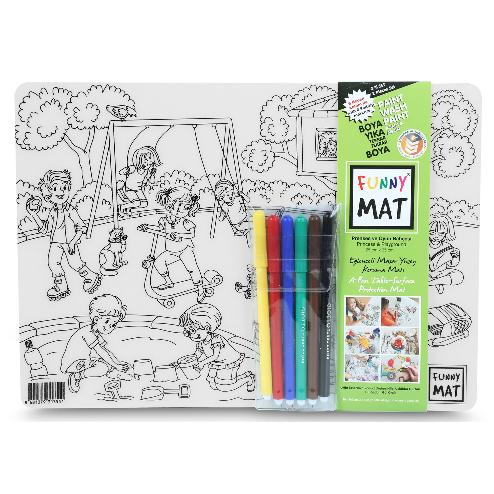 Funny Mat - Pack 2 Tapetes Reutilizables Para Colorear Princesa Y Patio De Juegos, Con 6 Lápices, + 3ños ¡nuevo En Chile!
