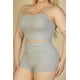 thumbnail image 3 of Saronite Conjunto de Top Corto de Punto Acanalado Liso con Tirantes Ajustables, Shorts Fruncidos y Cinturilla Elástica, Gris (Talla Grande para Mujer), 3 of 4