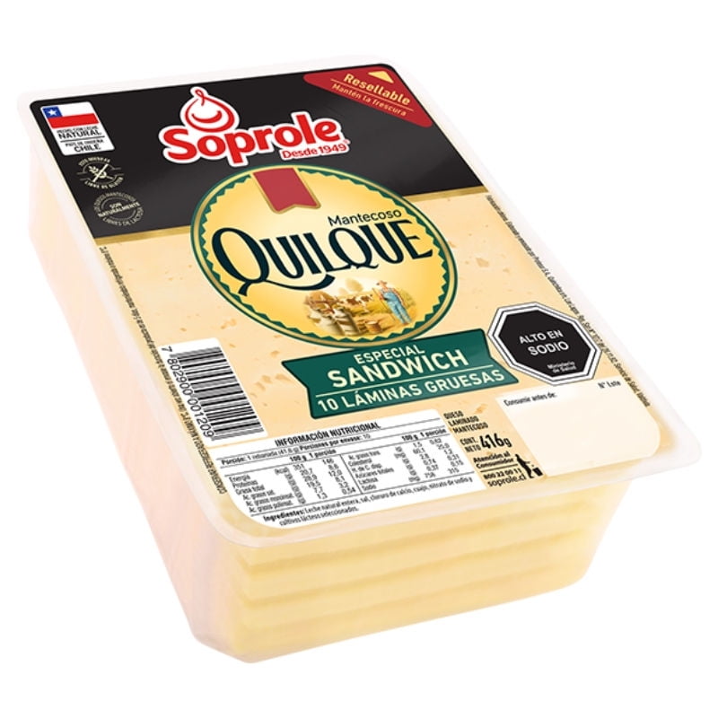 Queso Mantecoso Quilque Laminado Grueso 416 g Soprole