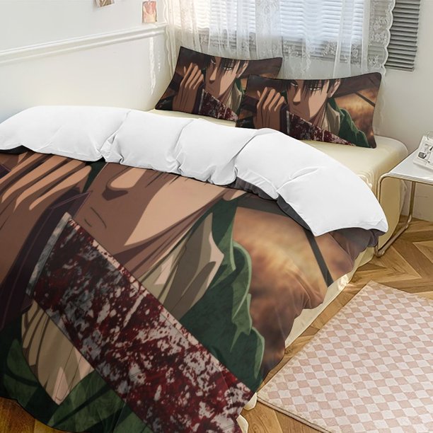 Attack On Titan Quilt Set Thicken Soft 3 Pieces Bedding Set All Season Duvet Cove with 2 Pillowcases for Adult Women Girls Teens Home Room Decor