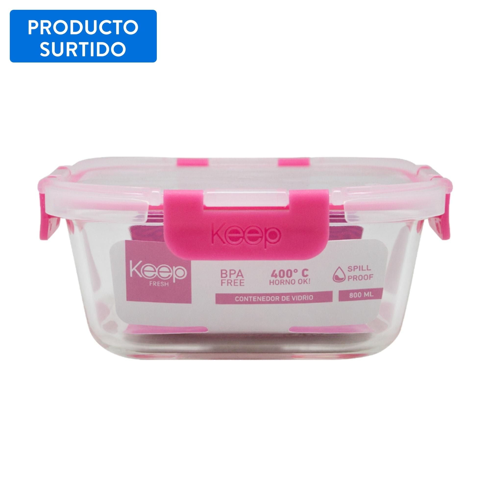 Keep - Contenedor De Vidrio Con Alitas 800Ml 1 Pieza, Color Surtido