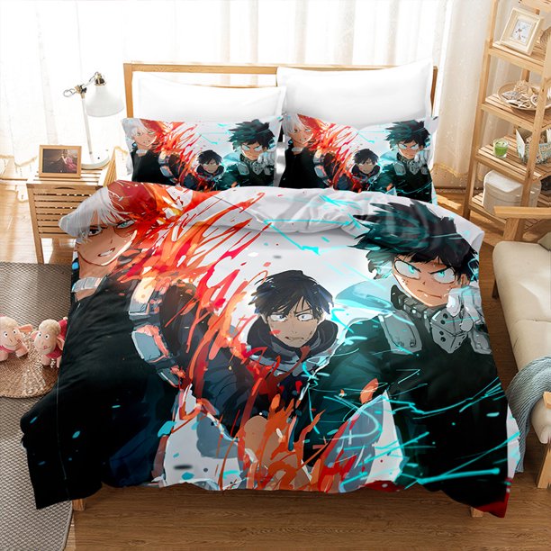 My_Hero_Academia 3 Pcs Comforter Set with 2 Pillowcases,My_Hero_Academia Bedding Set Sheet Set for Kids Adults,All Season Lightweight