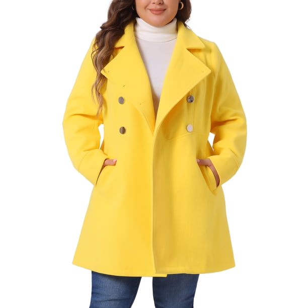 Abrigos de invierno de talla grande para mujer de Agnes Orinda, chaqueta de abrigo de doble botonadura, 2X amarillo
