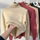 thumbnail image 5 of Suéter de cuello alto para mujer, top de otoño e invierno con forro polar, interior grueso, negro, camisa de manga larga para mujer, 5 of 6