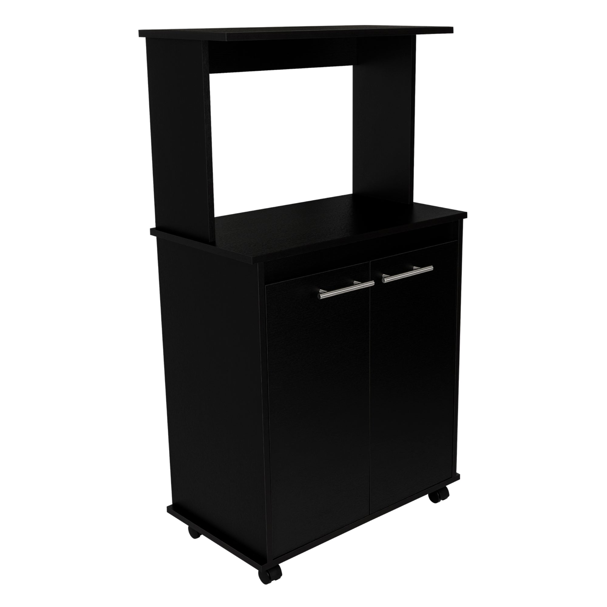 Fmfurniture - Mueble Microondas Con Ruedas 2 Puertas Fm-004n Negro