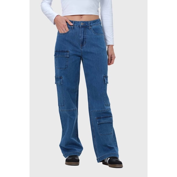 Jeans Mujer Cargo Calce Recto Azul - VII