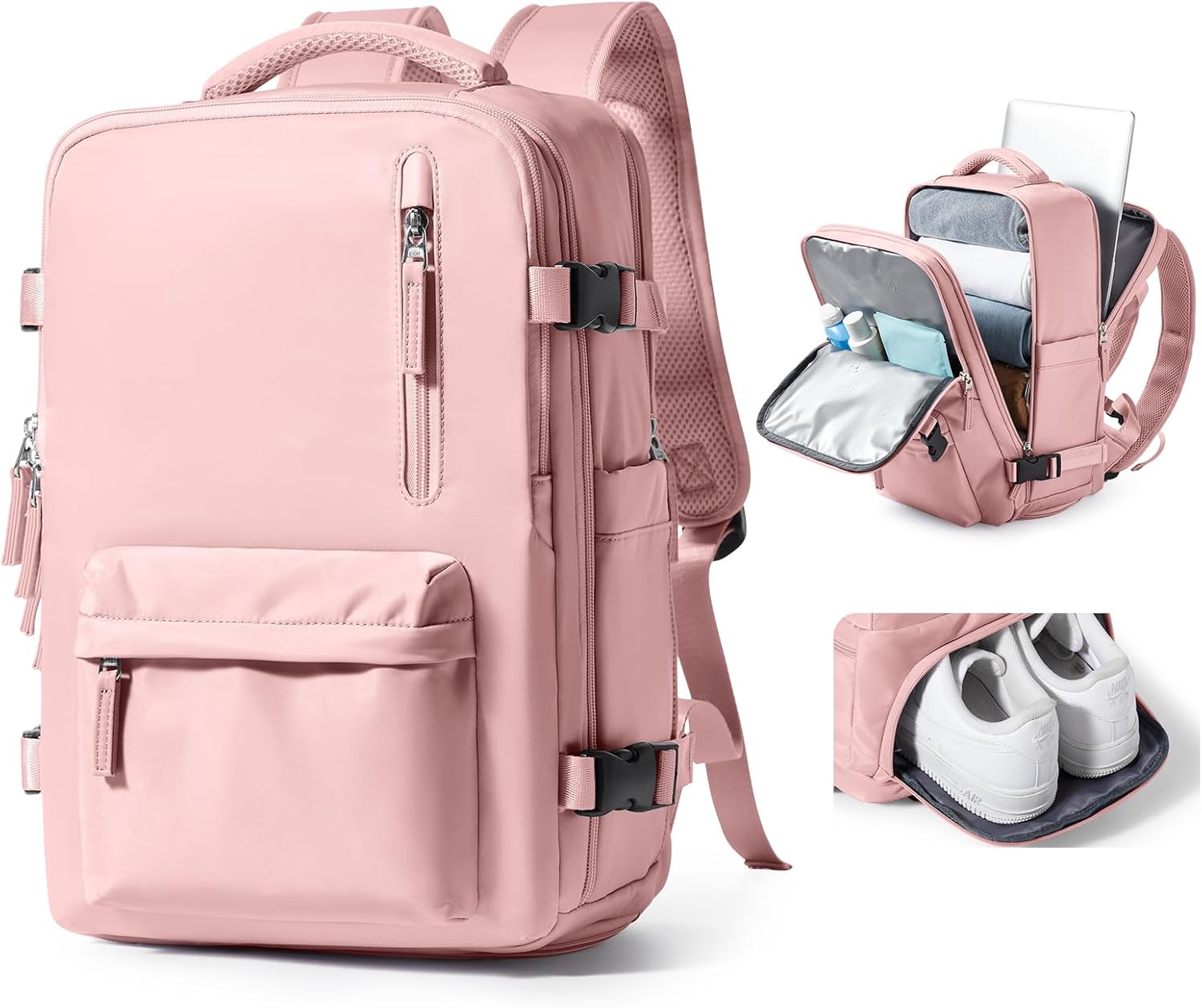 Genérica - Mochila De Viaje Cabina Avión Impermeable 40Lt Zapatos Usb, Rosa, Puede Separar Zonas Húmedas Y Secas, Con Compartimento Independiente Para Zapatos.