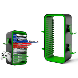 Genérico - 15.8 In Game Storage Tower Compatible With Ps5/ Xbox Series S & X/ Switch, Universal Video Game Disc Organizer 18 In 1 With 4 Controller Brackets, Game Disk Box Bracket-Negro/Verde