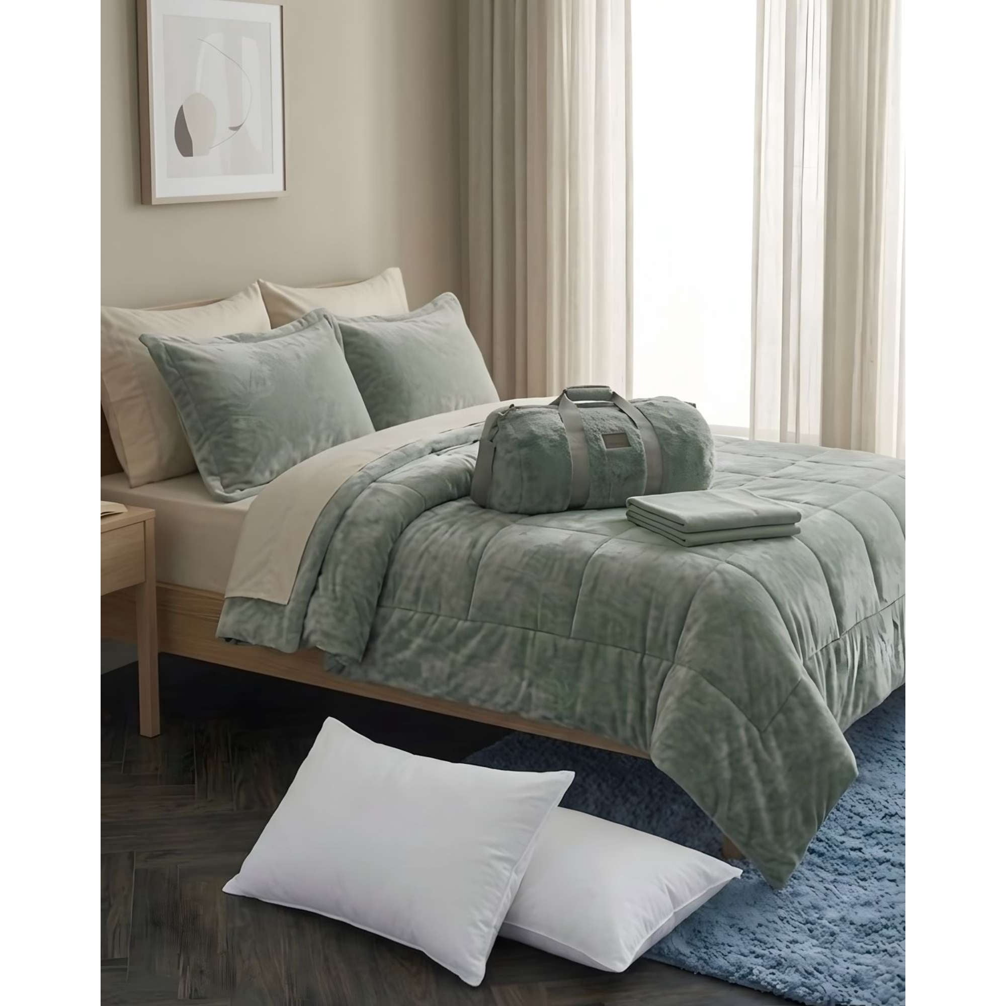 Imac Hogar - Plumón Cubrecama Chiporro Velvet Ultra Soft Premium + Sábana Bajera Y Almohadas 230x250cm