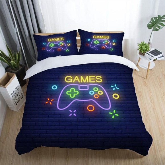 Games Console Handle Unicorn Wolf Dragon Cat Quilt Duvet Cover Set Bedclothes3-Piece Bedding Set