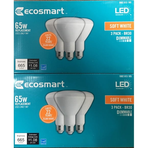 Bombilla LED Ecosmart BR30 de 9 W, 2700 K, 665 lm, regulable, paquete de 6