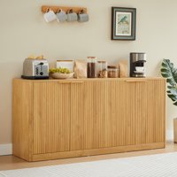 M&Ms - 59-Inch Modern Wavy Sideboard, Curved Contour Design Storage Cabinet, 4-Door Cabinet With Storage Function, Suitable For Kitchen/Bedroom/Living Room, Natural, 59.0""L X 15.7""W X 27.7""H