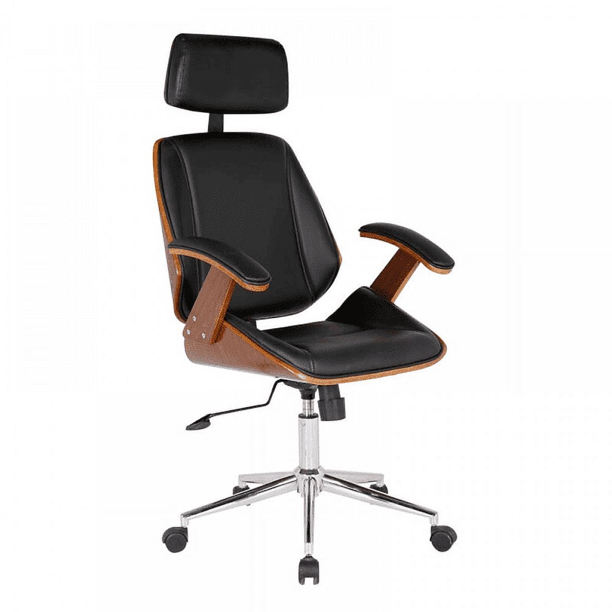 Klik Muebles - Silla Oficina Cuero Negra Con Apoyabrazos Madera Y Respaldo Cabeza