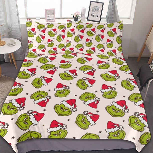 Grinch 3-Piece Bedding Set Duvet Cover Set Soft Warm And Comfortable Soft Bed Set for Bedroom