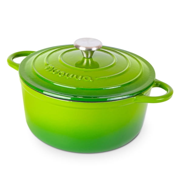 Olla de hierro fundido Nuovva de 24 cm, esmaltada en verde, apta para horno