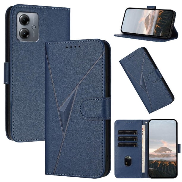 Funda Cartera Fibra de Carbono para Motorola MOTO G14 con Soporte y Cierre Magnético Azul