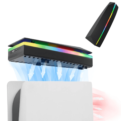 Ventilador Refrigerante Antipolvo Aaronmei Para Ps5 Con Luz Rgb 7 Modos 2 Puertos Usb Negro