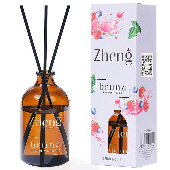 Difusor de varillas ZHENG serie Bruna 80 ml, fragancia frutos rojos, para ambientar living, dormitorio y baño