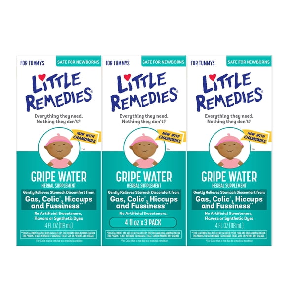 Pequeños remedios para aliviar los cólicos de Gripe Water para bebés, 120 ml, paquete de 3