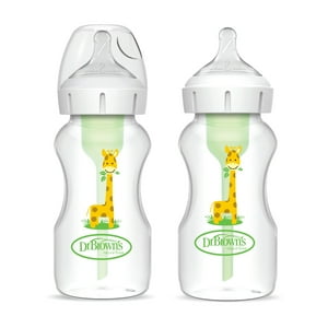 Dr. Brown'S - Pack 2 Mamaderas Anticólico Boca Ancha 270Ml, Jirafa C/Tetina 3M+