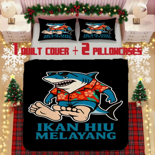 Shark Cartoon Soft Printed Bedding Set Polyester Fabric Decorative & Warm Ideal for Bedroom or Guest Room