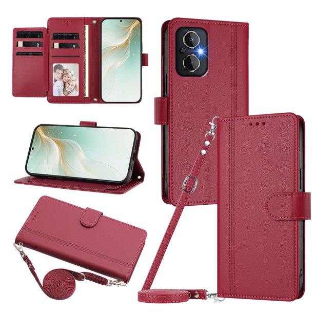 OnePlus Nord N20 5G Funda con Ranuras para 9 Tarjetas, Rojo