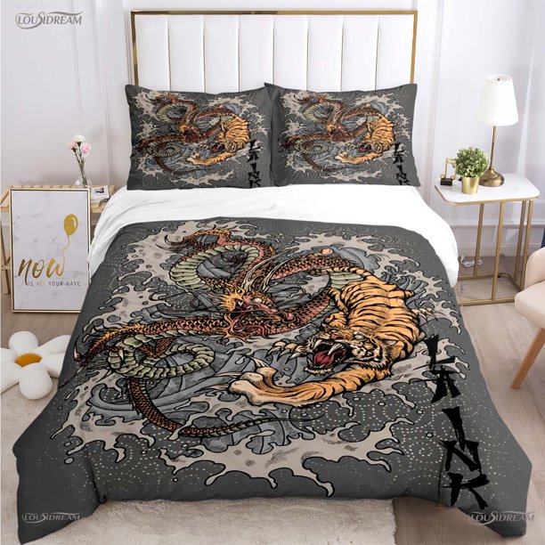 Fashion Dragon and tiger battle All Season Duvet Cover Bedding Sets Soft Quilt Cover and Pillowcases Single/Double/Queen/ Bed Sheets