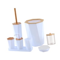 Magideal - Juego De Accesorios De Baño Con Bote De Basura, Vaso Para Enjuague Bucal, Artículos De Baño, Soporte Para Cepillo De Dientes Y Taza Para Baño De Granj Blanco Un