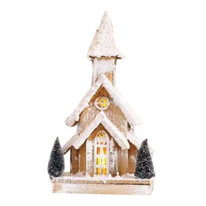 Bothyi - Iglesia De Madera Con Nieve Para Navidad, Casa Con Luz Cálida Para Escaparate, Ligera