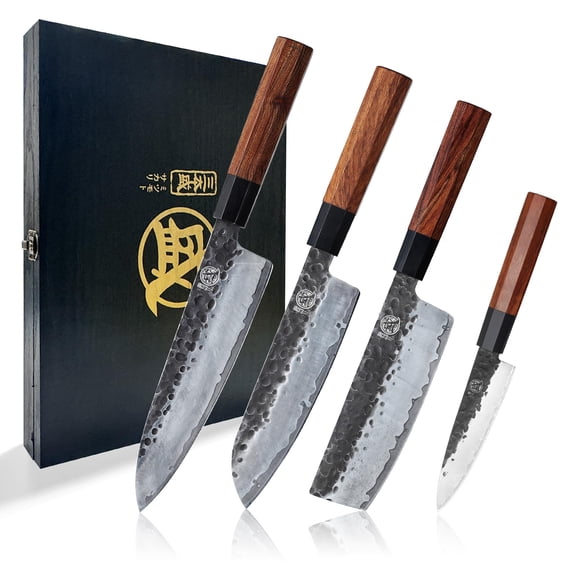 Juego de cuchillos de chef japonés MITSUMOTO SAKARI 4 piezas San-Mai 9Cr18MoV