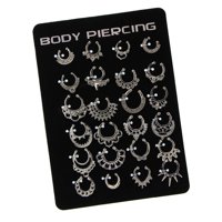 Magideal - 24 Piezas Piercing Joyas Anillo Nariz Aro Set Clip Septum Falso Material Aleación Con Rhinestone Función Multiuso Adecuado Para Mujeres Hombres Y Regalos Familiares , Plata