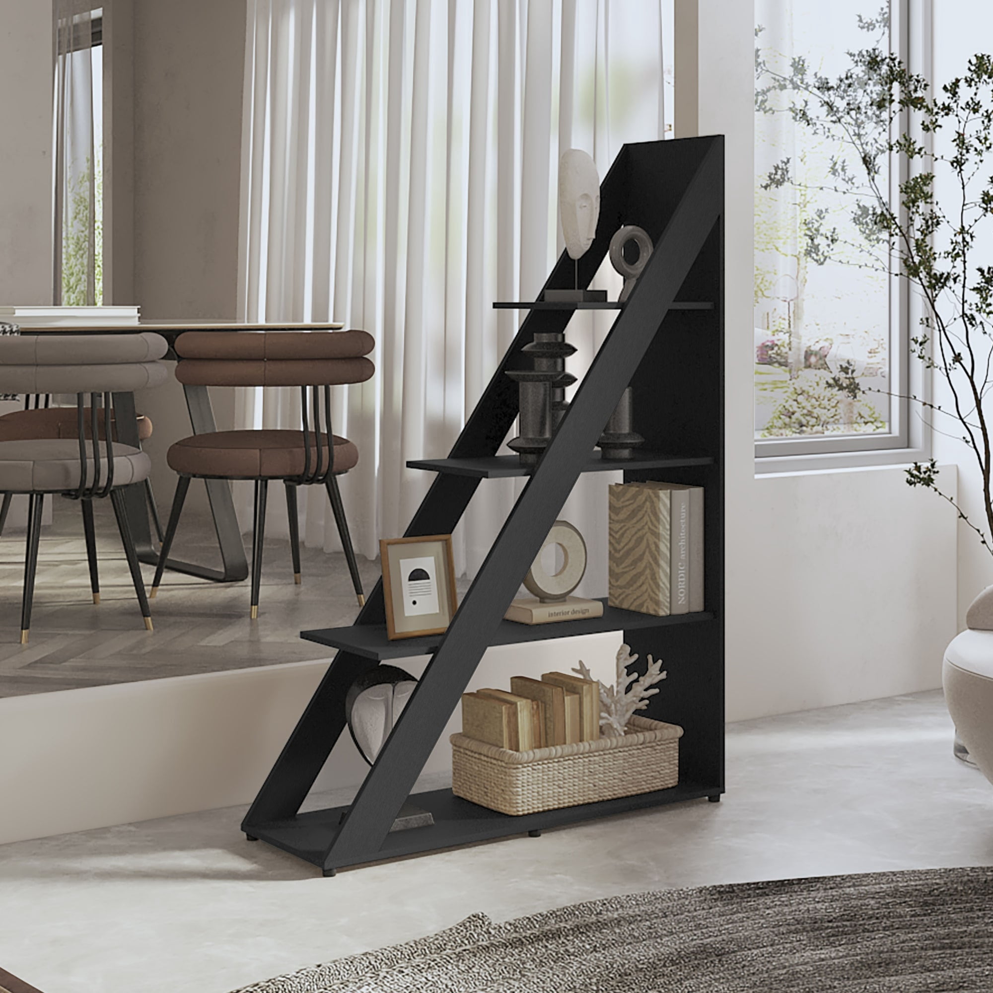 Tuhome - Biblioteca Diagonal Lorain 3 Repisas Wengue 150x105x34,9 Cm