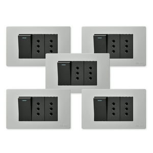 Want - Pack 5 Interruptor 1 912 16A Y Tomacorriente 2 10A - Gris Negro
